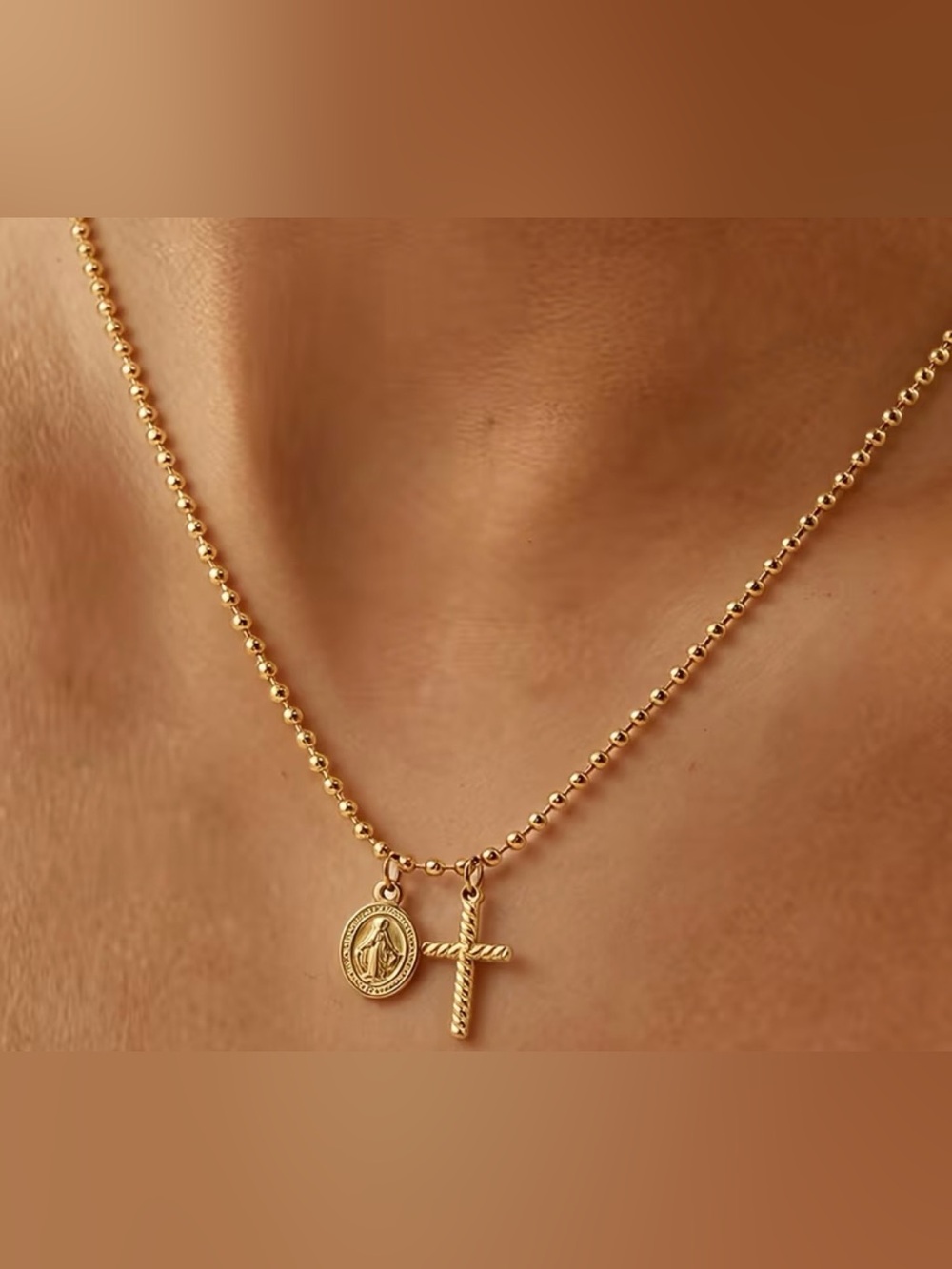 Gold-Tone Cross & Medal Pendant Necklace - Women Jewelry